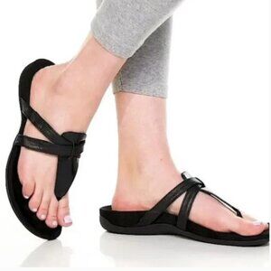 VIONIC Women Size 8 Black Leather Karley Thong Sandals Plantar Fasciitis Support